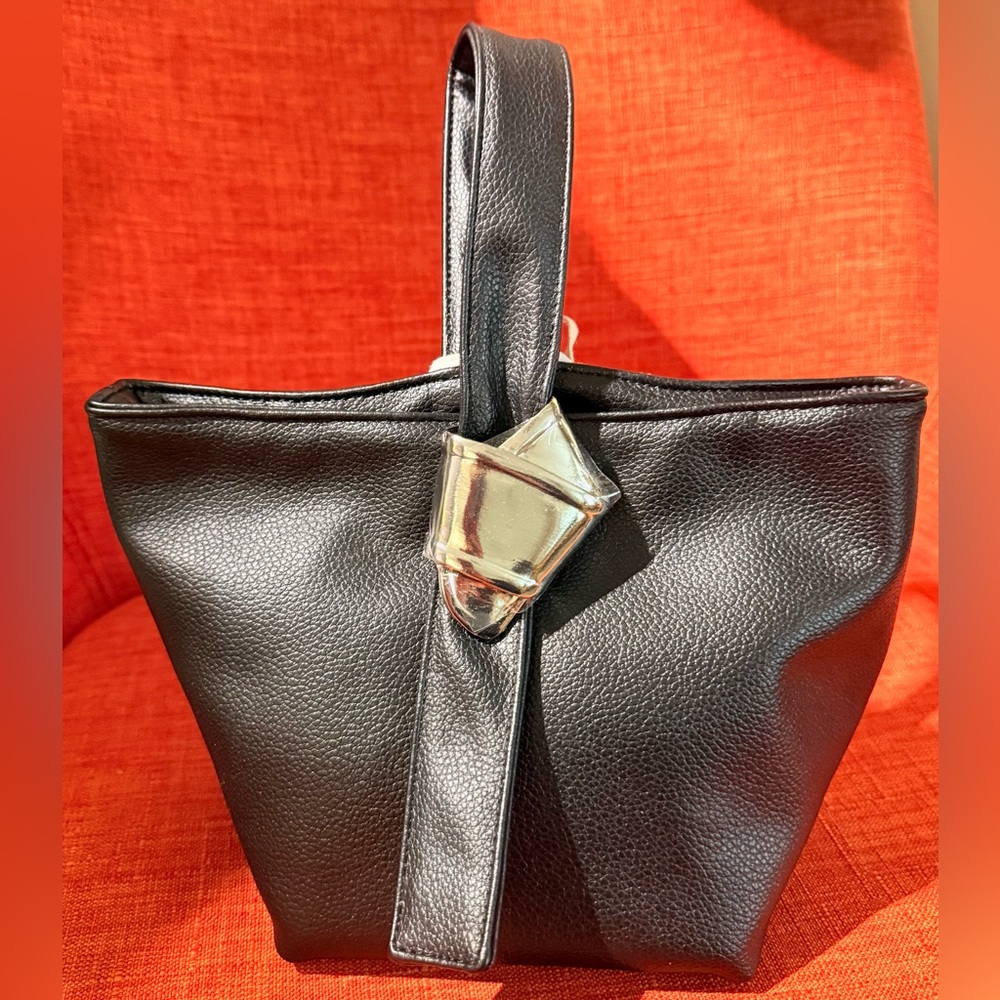 Merit X Brandon Maxwell Black Vegan Leather‎ Mini Bag Handbag Metal Knot - Picture 3 of 12